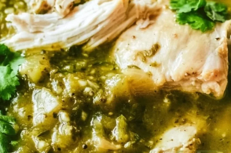 Healthy Anti-Inflammatory Chicken Green Chile dish garnished with fresh herbs.