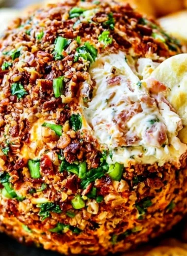 Delicious Bacon Ranch Cheese Ball served with crackers and veggies