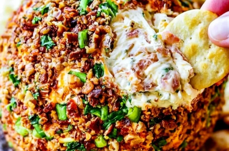 Delicious Bacon Ranch Cheese Ball served with crackers and veggies