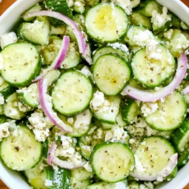 Fresh Cucumber Feta Salad with herbs and dressing