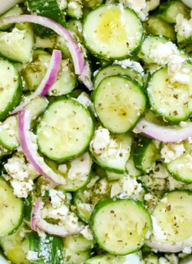 Fresh Cucumber Feta Salad with herbs and dressing
