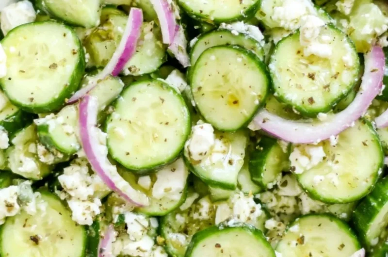 Fresh Cucumber Feta Salad with herbs and dressing