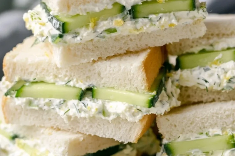 Delicious cucumber sandwich on a plate, perfect for tea time or light lunch.