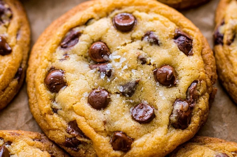 A plate of delicious everyday chocolate chip cookies with chocolate chunks