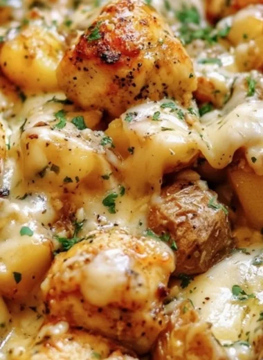 Garlic Parmesan Chicken served with roasted potatoes on a plate