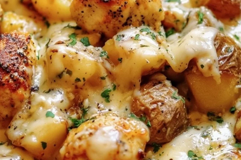 Garlic Parmesan Chicken served with roasted potatoes on a plate