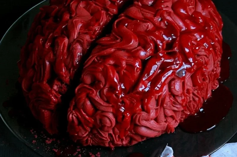 Spooky Halloween Brain Cake, perfect for Halloween parties and celebrations.