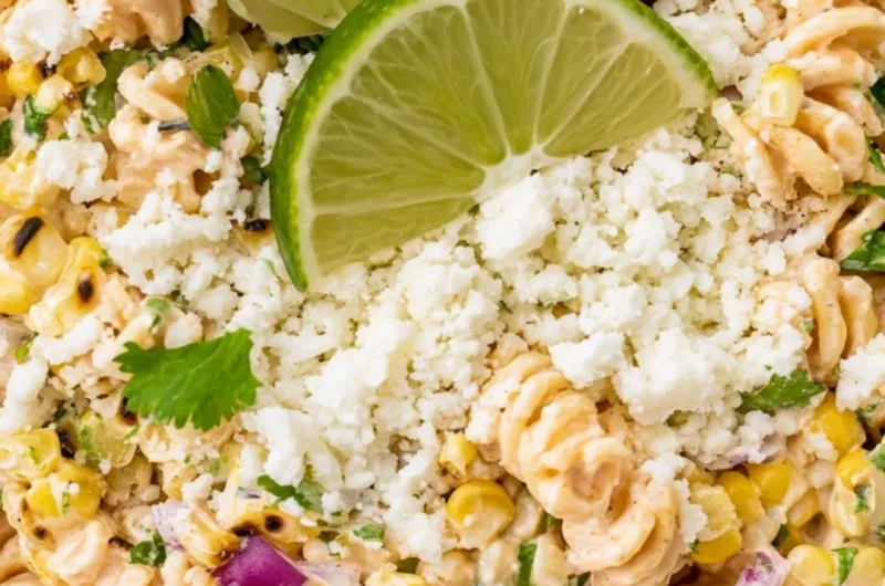 Delicious Mexican street corn pasta salad with fresh ingredients and vibrant colors