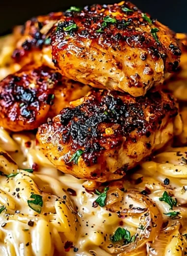 Creamy One-Pot Cajun Chicken Alfredo Orzo served in a bowl, garnished with parsley.