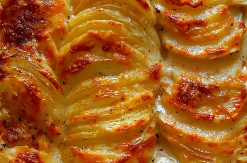 Delicious Potatoes Au Gratin with creamy cheese and layers of potatoes