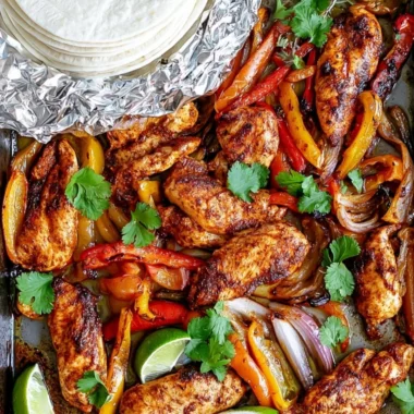 Delicious sheet pan chicken fajitas with colorful peppers and onions
