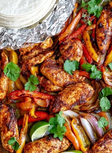 Delicious sheet pan chicken fajitas with colorful peppers and onions