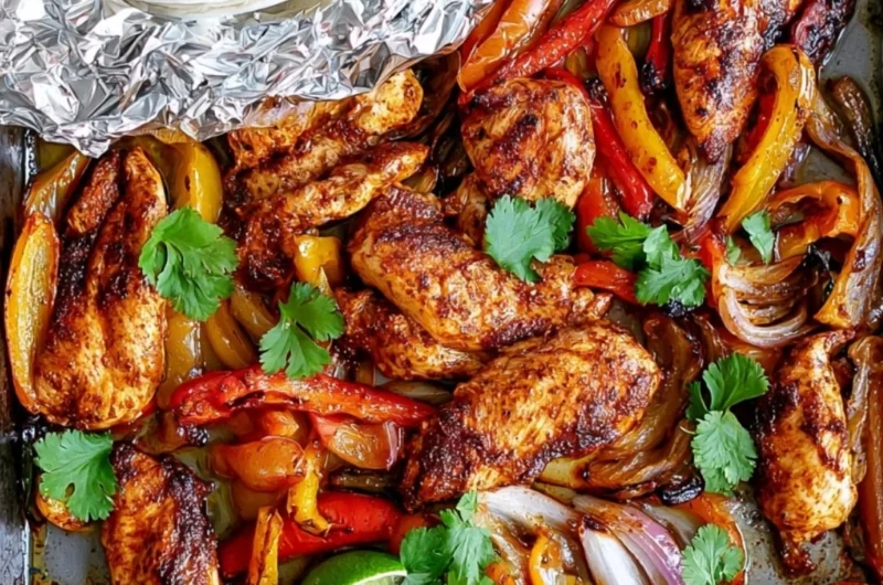 Delicious sheet pan chicken fajitas with colorful peppers and onions