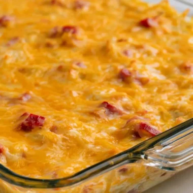 Delicious super cheesy ham and potato casserole baked to perfection