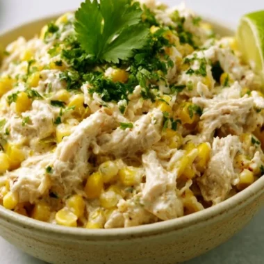 Healthy summer crockpot chicken with street corn in a bowl