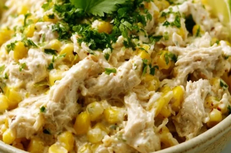 Healthy summer crockpot chicken with street corn in a bowl